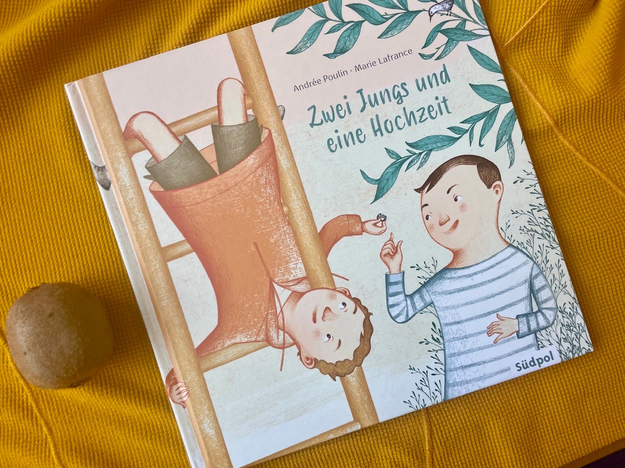 Kinderbuch mit zwei Jungs, einer sitzt auf einer Leiter, der andere häng herunter und greift nach dem Ring