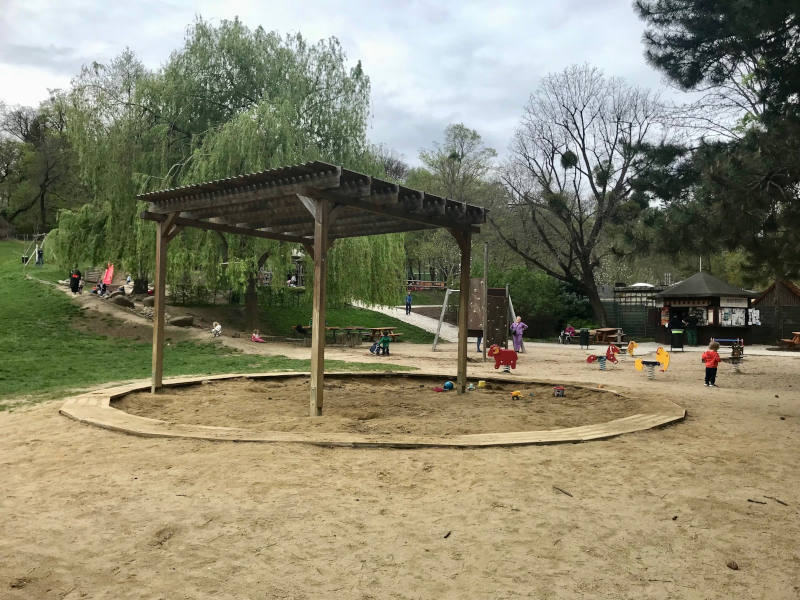 Pötzleinsdorfer Spielplatz Überdachte Sandspielbereich auf Spielplatz