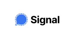 Logo des Messengerdienst Signal. Blaue Sprechblase mit dem Schriftzug Signal daneben