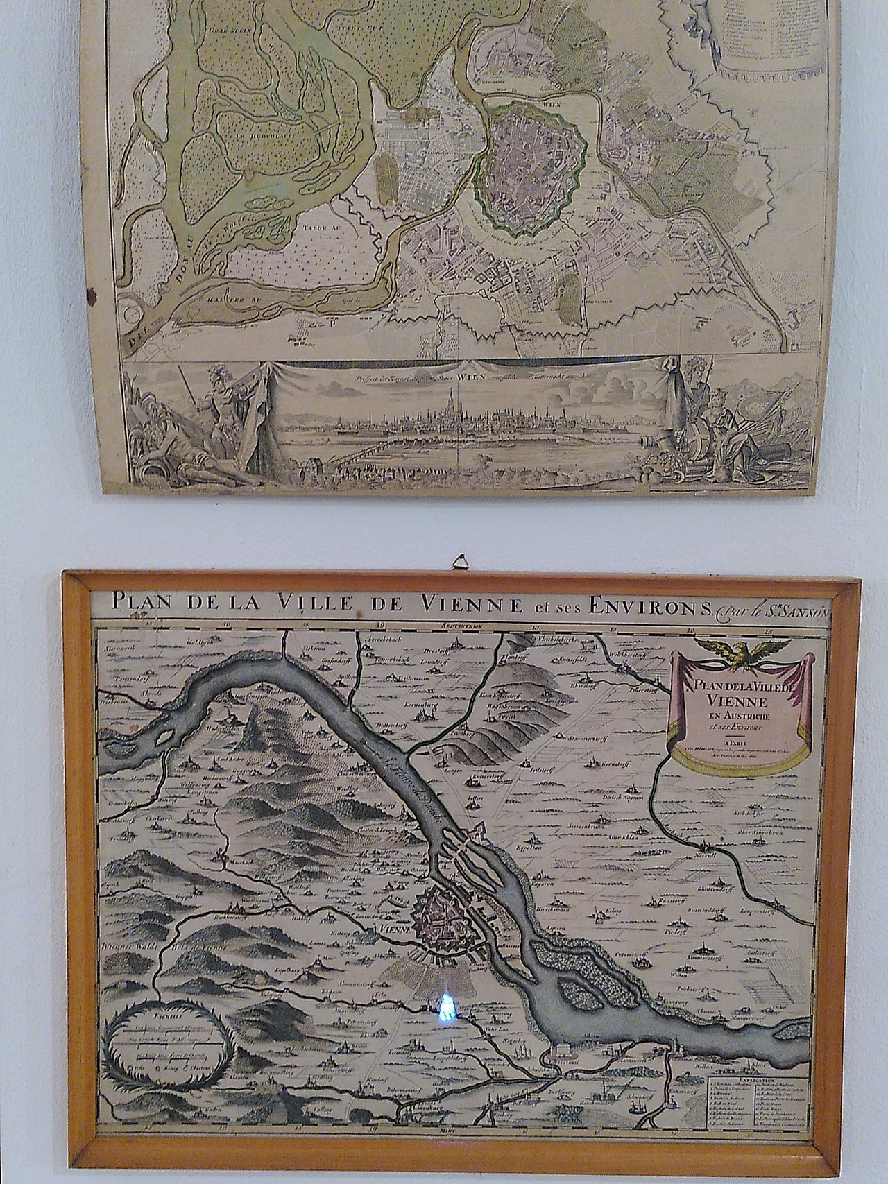 Zwei Landkarten von Wien und Umgebung aus dem 17. Jahrhundert.